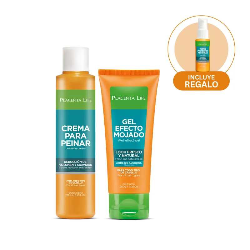 PLACENTA LIFE - Pack Gel Efecto Mojado 200gr + Crema De Peinar 250ml  Placenta Life