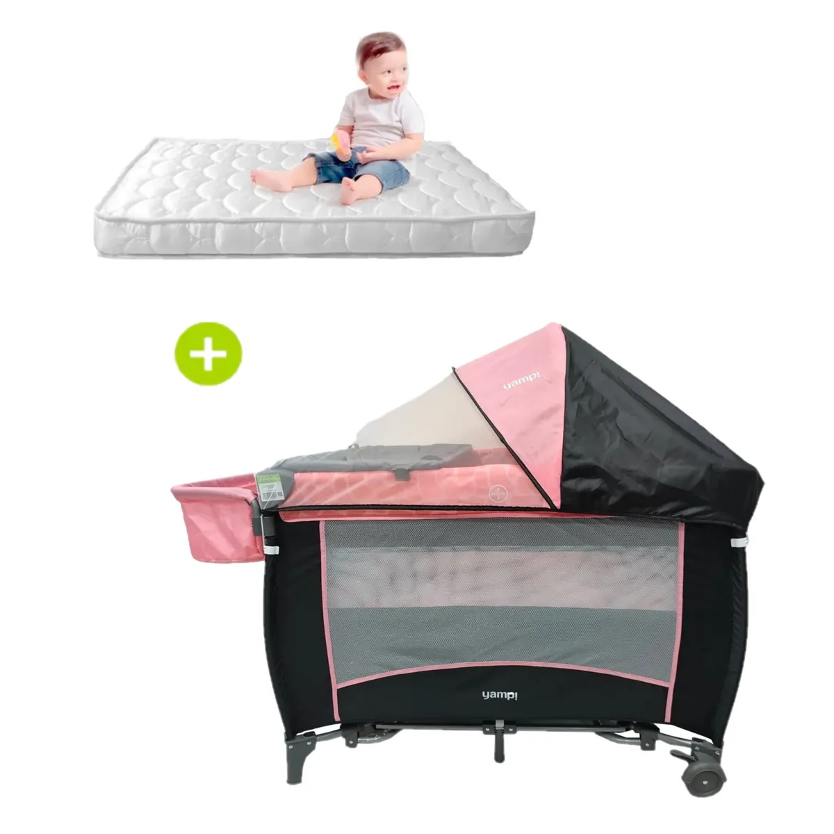 YAMP - Pack Cuna Lima Rosa + Colchón Maternelle