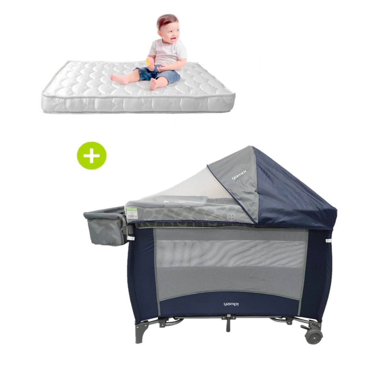 YAMP - Pack Cuna Lima Azul + Colchón Maternelle