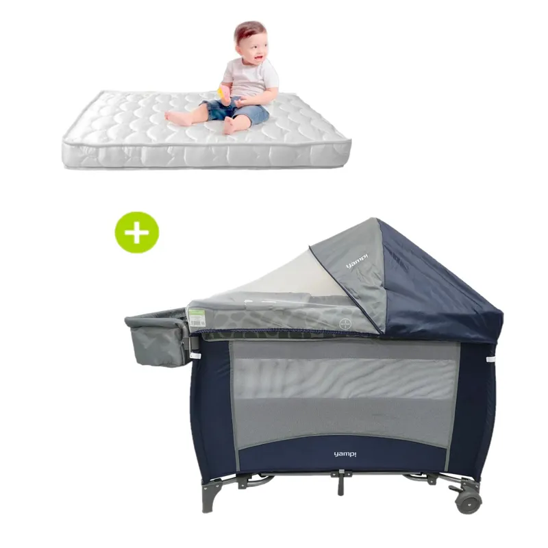 YAMP - Pack Cuna Lima Azul + Colchón Maternelle