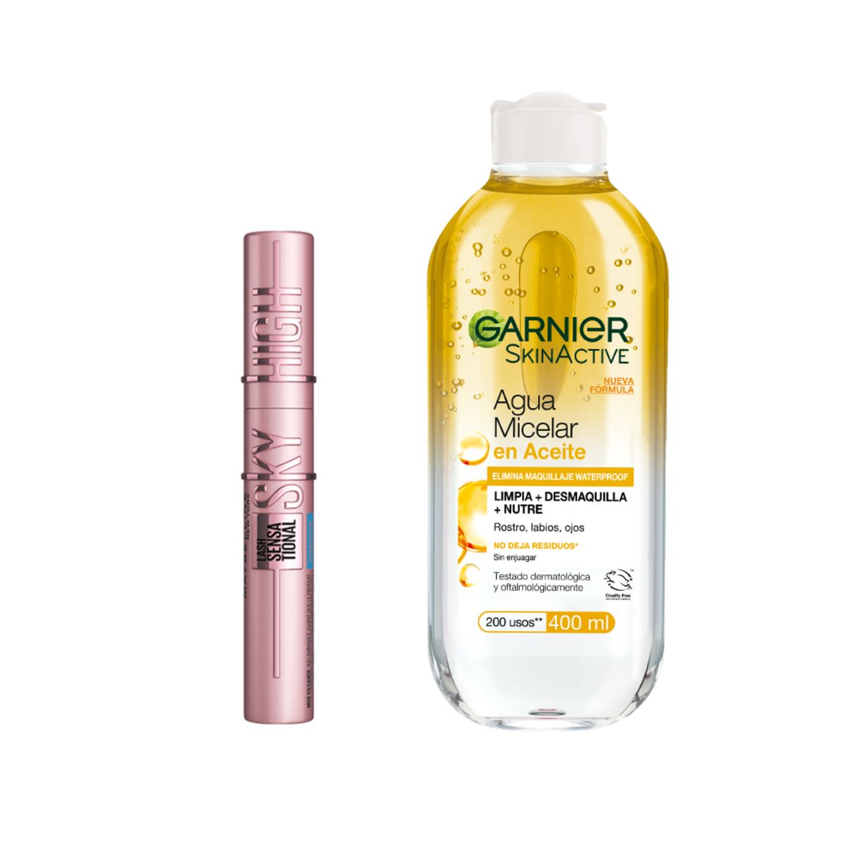 MAYBELLINE - Pack Máscara Sky High Wtp + Agua Micelar Garnier