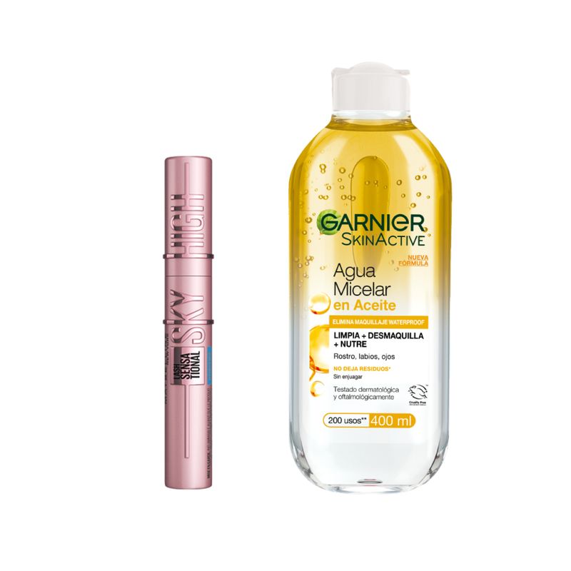 MAYBELLINE - Pack Máscara Sky High Wtp + Agua Micelar Garnier