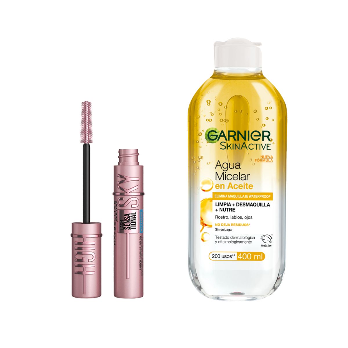 MAYBELLINE - Pack Máscara Sky High Wtp + Agua Micelar Garnier