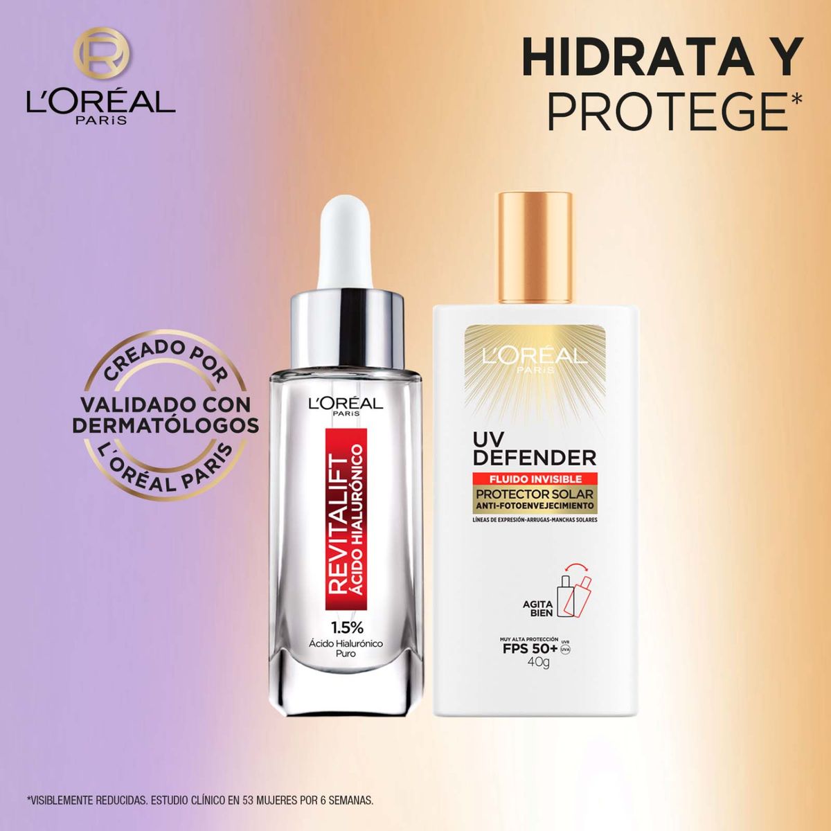 LOREAL PARIS - Pack Revitalift Serum Ácido Hialurínico + Protector Solar Uv Defender Fluido