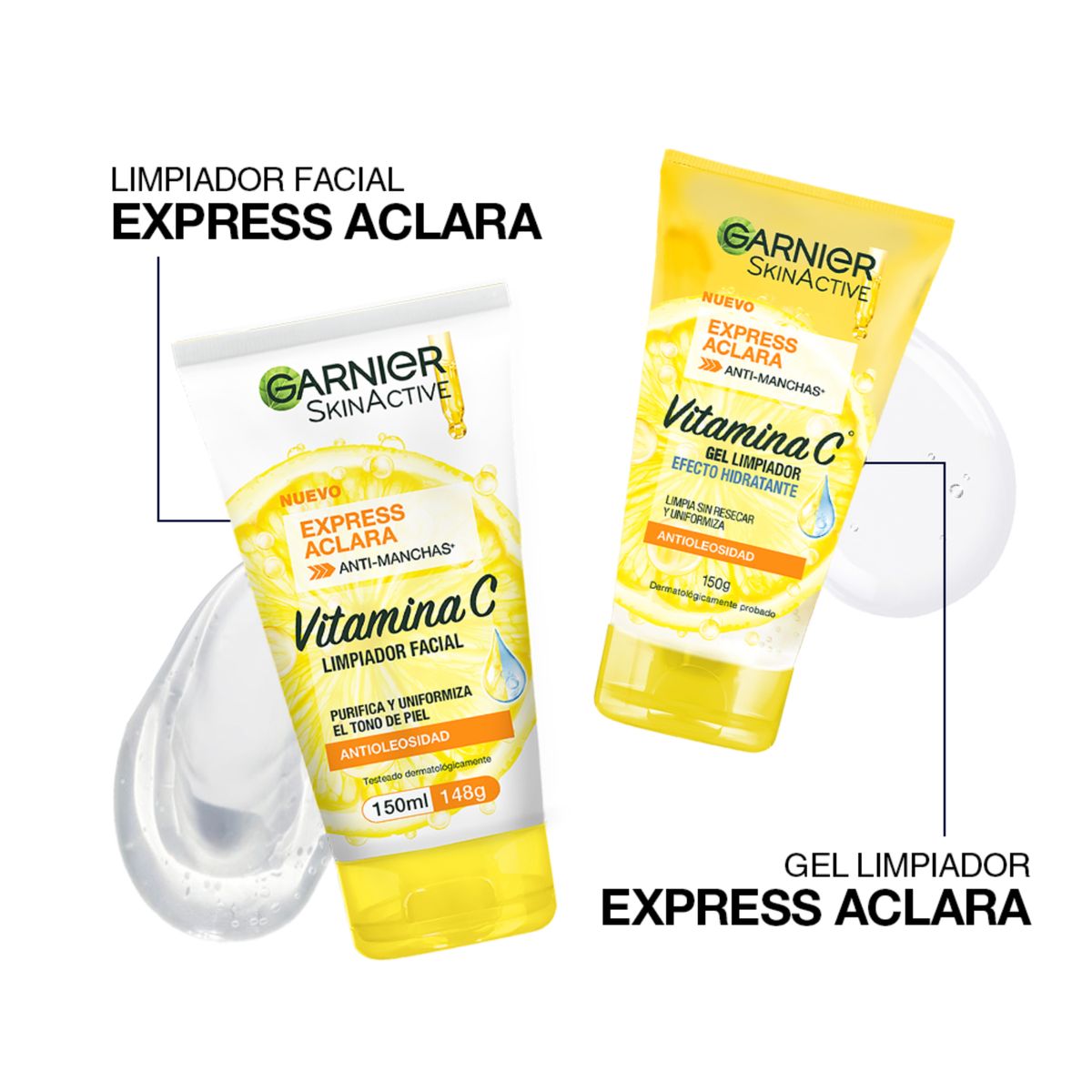 GARNIER - Pack Garnier Express Aclara Limpiador + Gel Limpiador Transparente