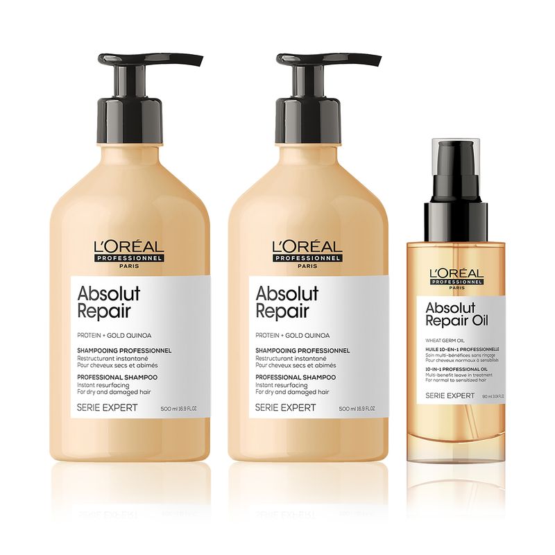 LOREAL PROFESSIONNEL - Set Loreal Professionnel Absolut Repair Para Cabello Dañado: 2x Shampoo 500 Ml + Aceite 90 Ml