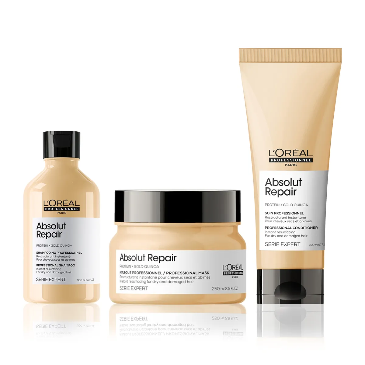 LOREAL PROFESSIONNEL - Set Loreal Professionnel Absolut Repair Para Cabello Dañado: Shampoo 300 Ml + Acondicionador 200 Ml + Mascarilla 250 Ml