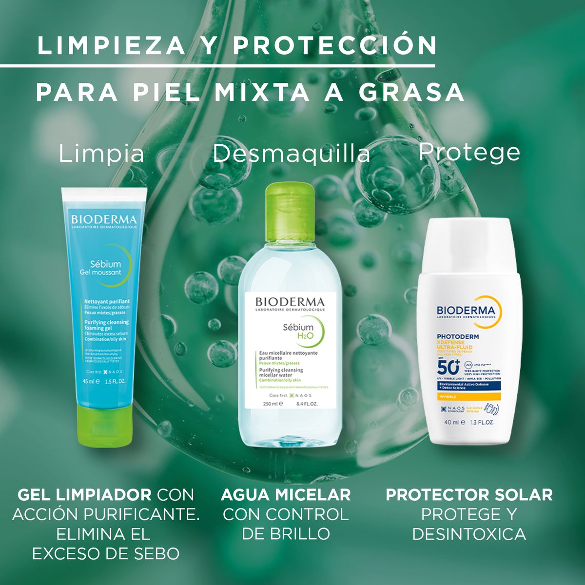 BIODERMA - Rutina Bioderma Higiene y Protección Solar Piel Mixta a Grasa