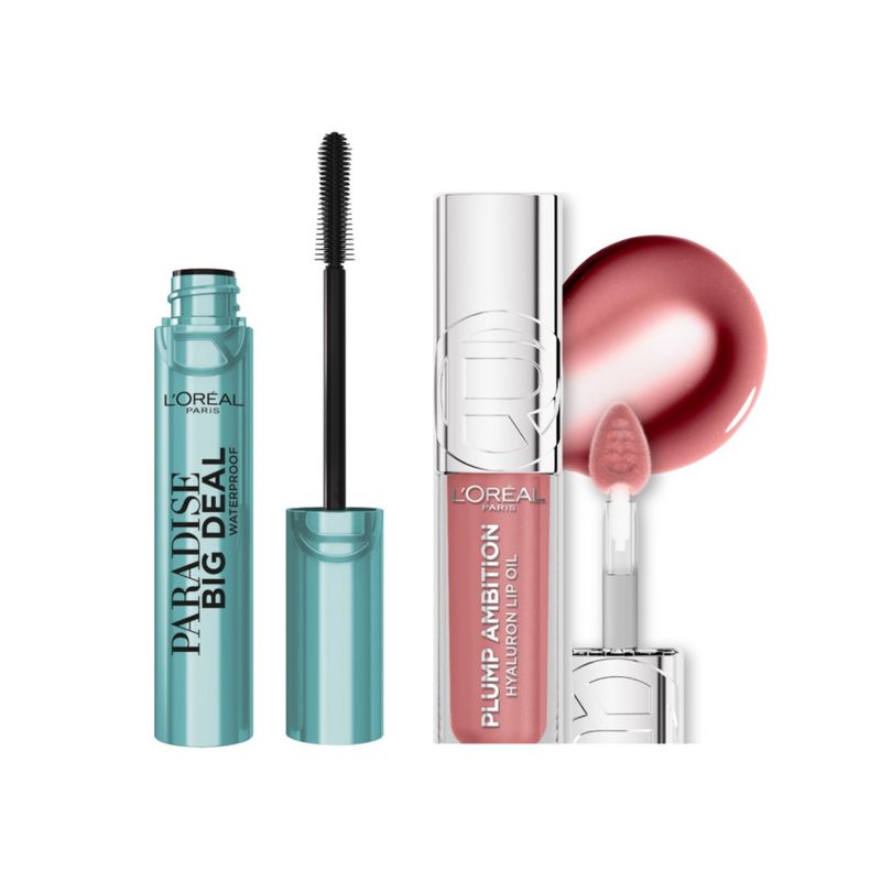 LOREAL PARIS - Pack Loreal Paris Labial Plumping Oil Cristal Clear + Máscara Big deal a prueba de agua 