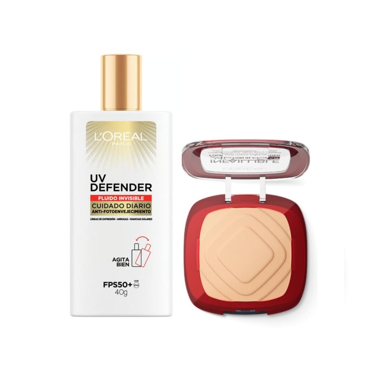 LOREAL PARIS - Pack Loreal Paris Polvo Infallible Ivory Buff + UV Defender Fluido