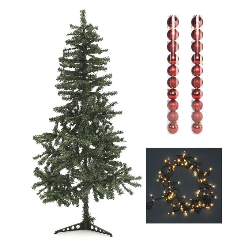MICA - Combo Arbol 1.80cm 380 Ramas + Set20 Bolas Doradas 7cm + 300 Luces Led