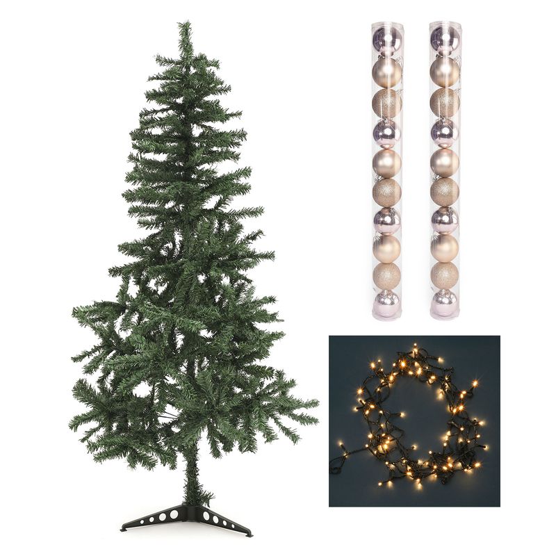 MICA - Combo Arbol 1.80cm 380 Ramas + Set20 Bolas Doradas 7cm + 300 Luces Led