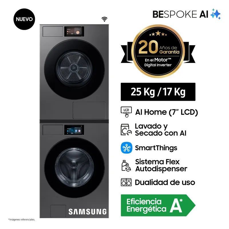 SAMSUNG - Lavadora Samsung Bespoke AI 25Kg + Secadora Samsung Bespoke AI 17Kg