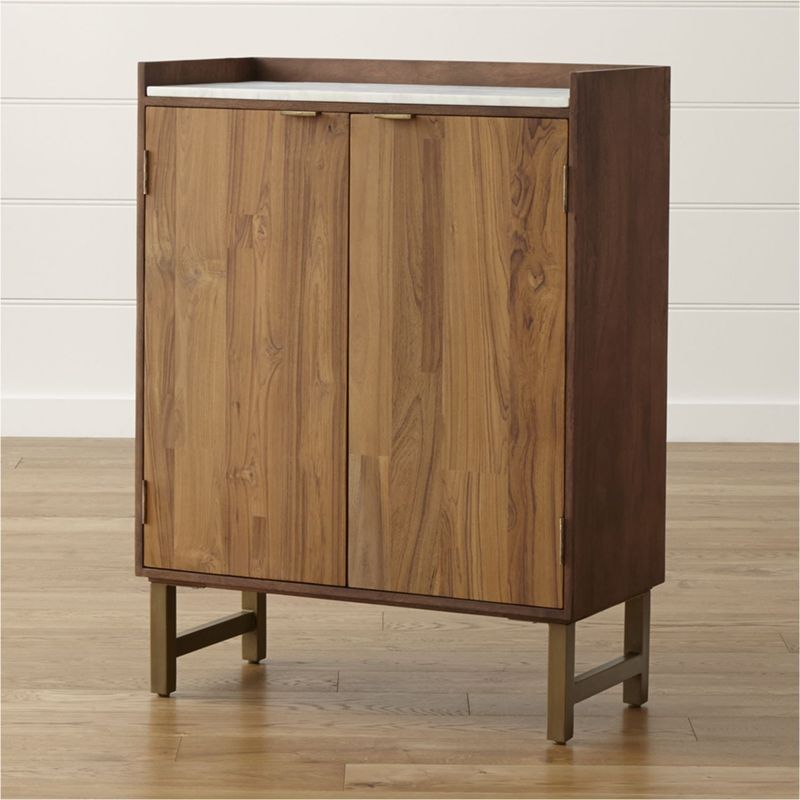 CRATE & BARREL - Bar Cantina de Madera con Encimera de Mármol 2 Puertas