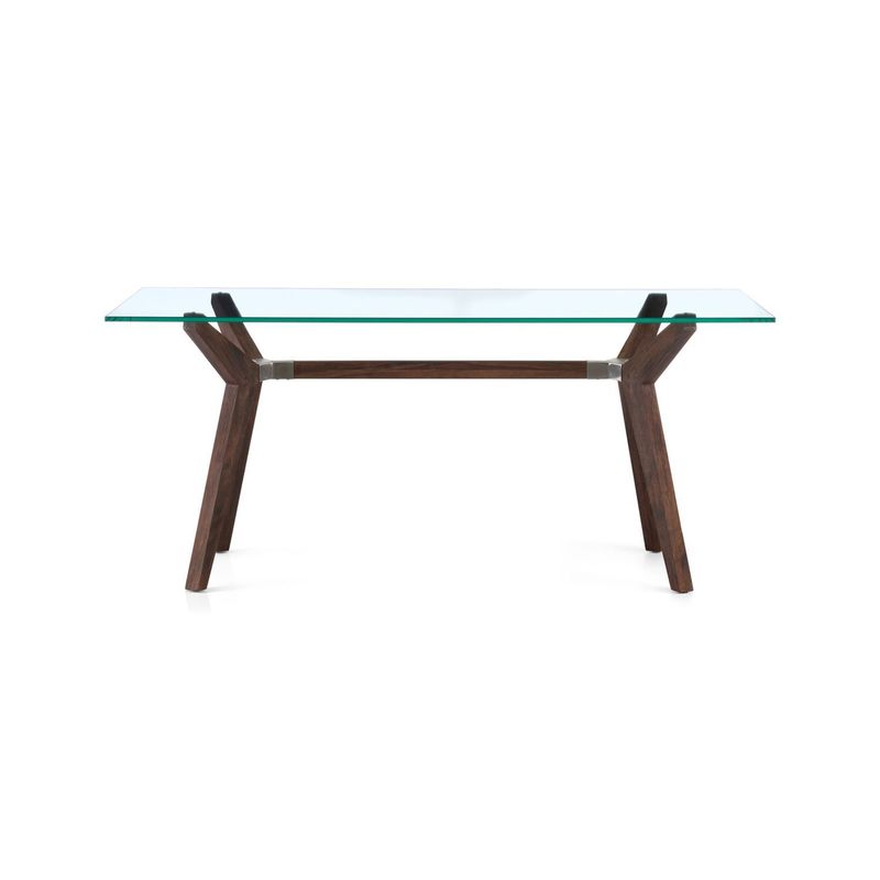 CRATE & BARREL - Escritorio Strut Espresso de Cristal con Base de Madera de Mango