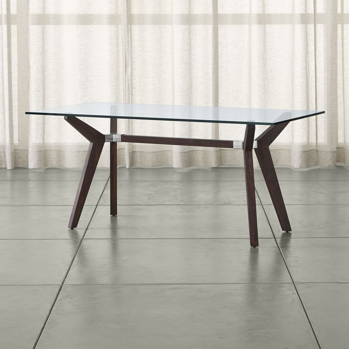 CRATE & BARREL - Escritorio Strut Espresso de Cristal con Base de Madera de Mango