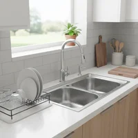 Bacha de cocina doble rectangular acero 72 cm