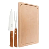 Set de tabla de picar de madera 34 x 19 cm con cuchilla y tenedor