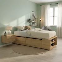 Cama Box cajón 1 plaza con 2 puertas y 2 estantes roble nebraska natural