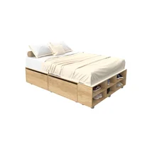 Cama Box cajón 2 plazas con 4 puertas y 6 estantes roble nebraska natural