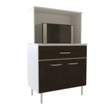 Mueble porta microondas Moscú bajo 2 puertas 1 cajón blanco y roble termo negro 80 cm