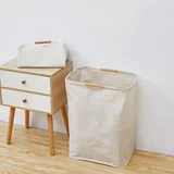 Cesto de ropa con manija para baño beige 54x40 cm