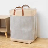 Cesto de ropa con manija para baño gris y beige 56 x 35 cm