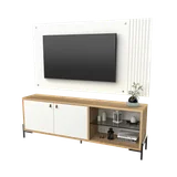 Rack de TV con panel 65" roble natural y blanco laca