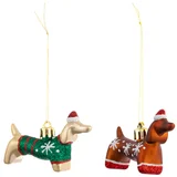 Set de 2 adornos navideños Salchicha colgantes 8 cm