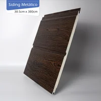 Revestimiento siding metalico simíl madera cafe pared exterior 38 x 380 cm