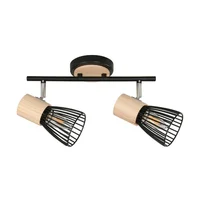 Lampara de techo spot riel Boston 2 luces E27 negro y madera