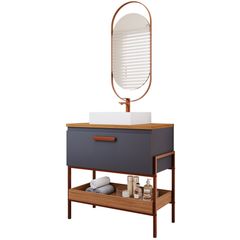 Gabinete para Banheiro Portinari 80cm Freijó/titanium Mgm
