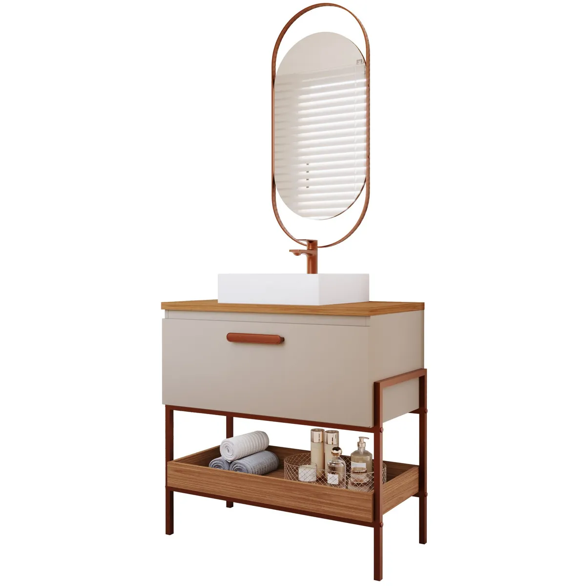 Gabinete para Banheiro Portinari 60cm Freijó/cappuccino Mgm, marca Mgm - Foto Principal