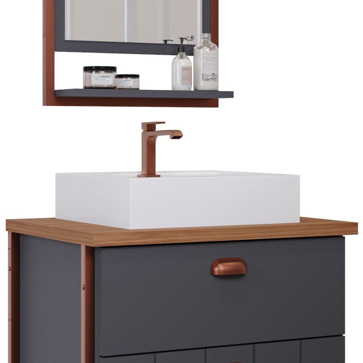 Gabinete para Banheiro com Espelho Uni 60cm Freijó/titanium Mgm, marca Mgm - Foto Principal