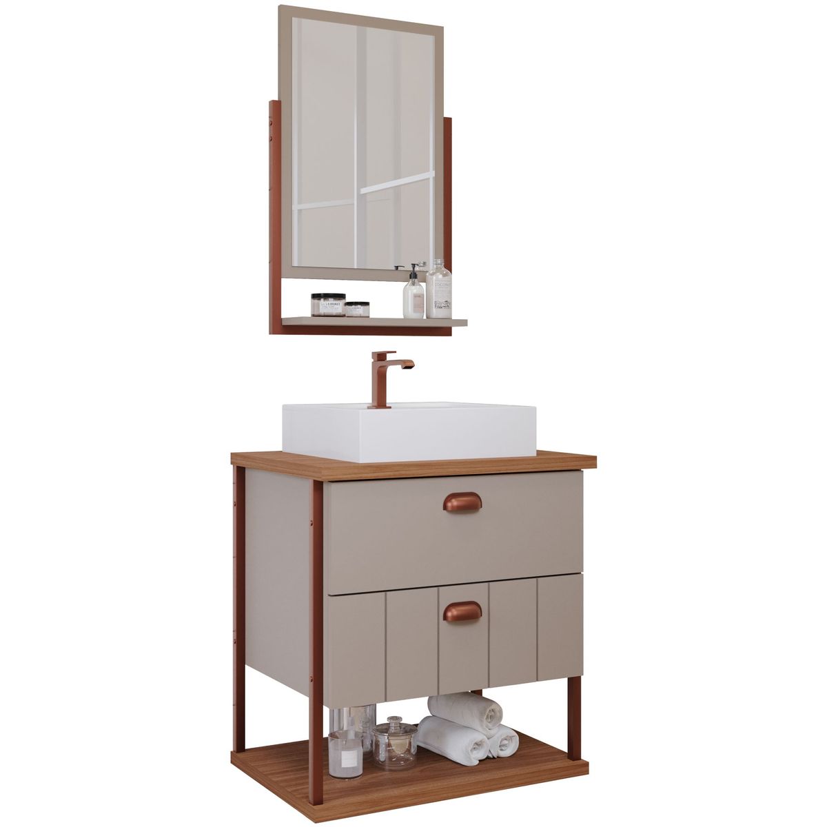 Gabinete para Banheiro com Espelho Uni 60cm Freijò/cappuccino Mgm, marca Mgm - Foto Principal