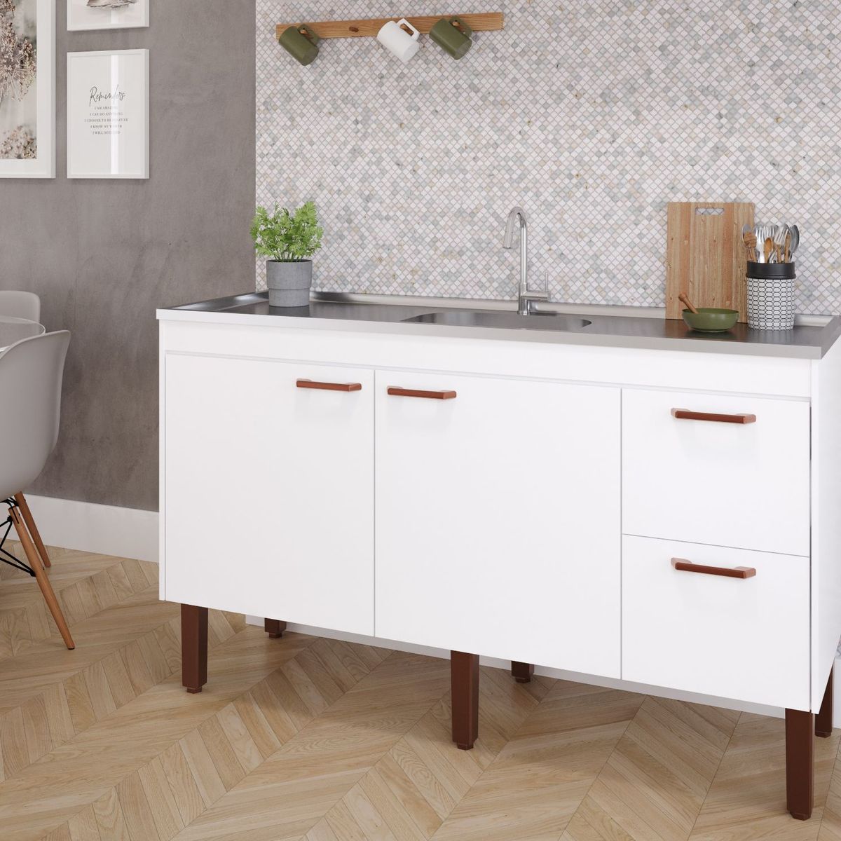 Gabinete para Cozinha Slim 144cm Branco Mgm, marca Mgm - Foto 2