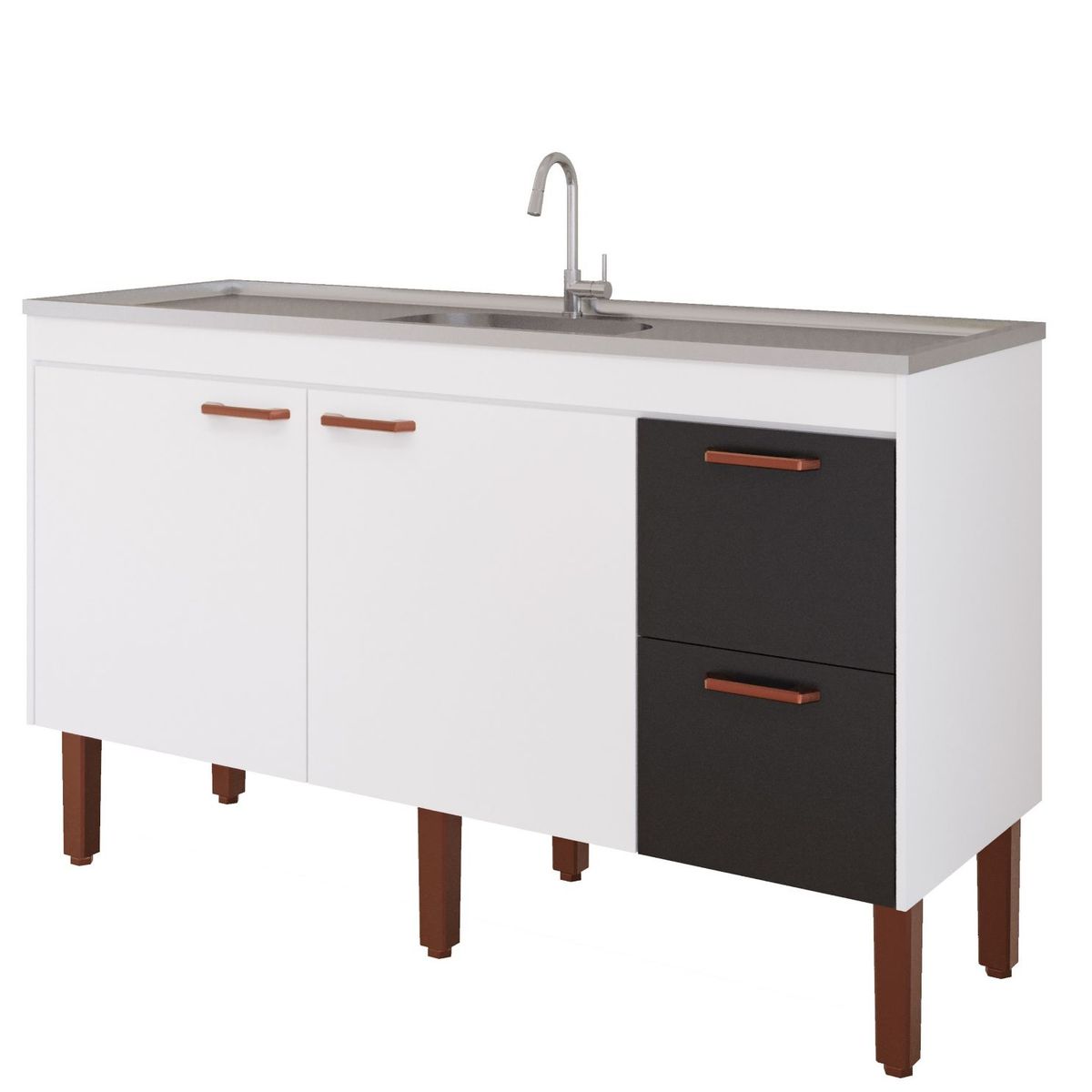 Balcão Cozinha Slim 144cm Branco/Preto Mgm, marca Mgm - Foto Principal