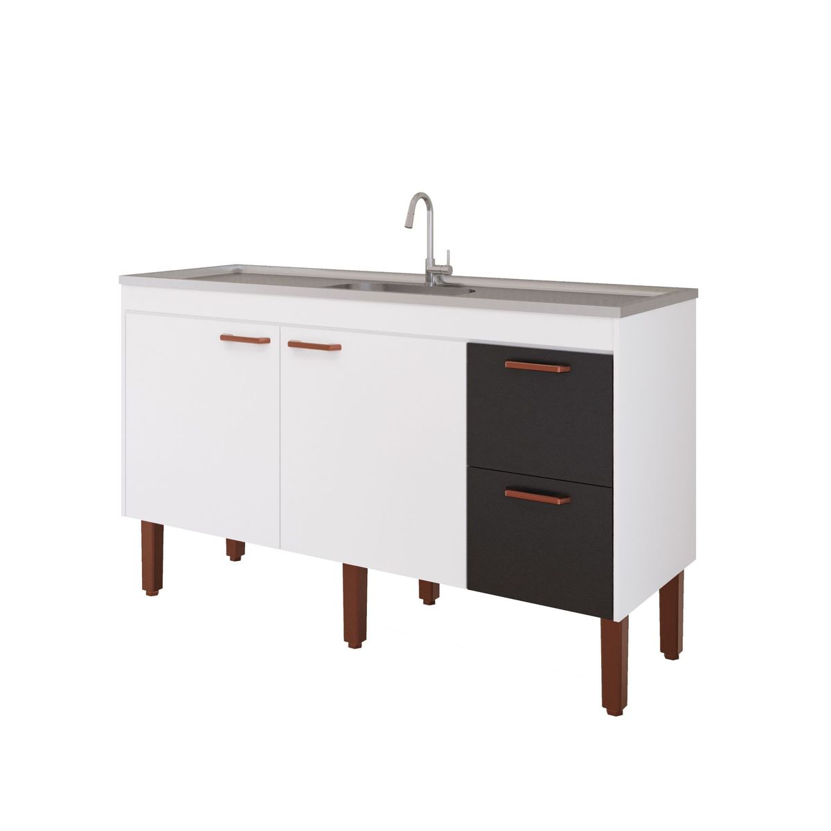 Balcão Cozinha Slim 144cm Branco/Preto Mgm, marca Mgm - Foto Principal
