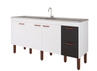 Balcão Cozinha Slim 174cm Branco/Preto Mgm
