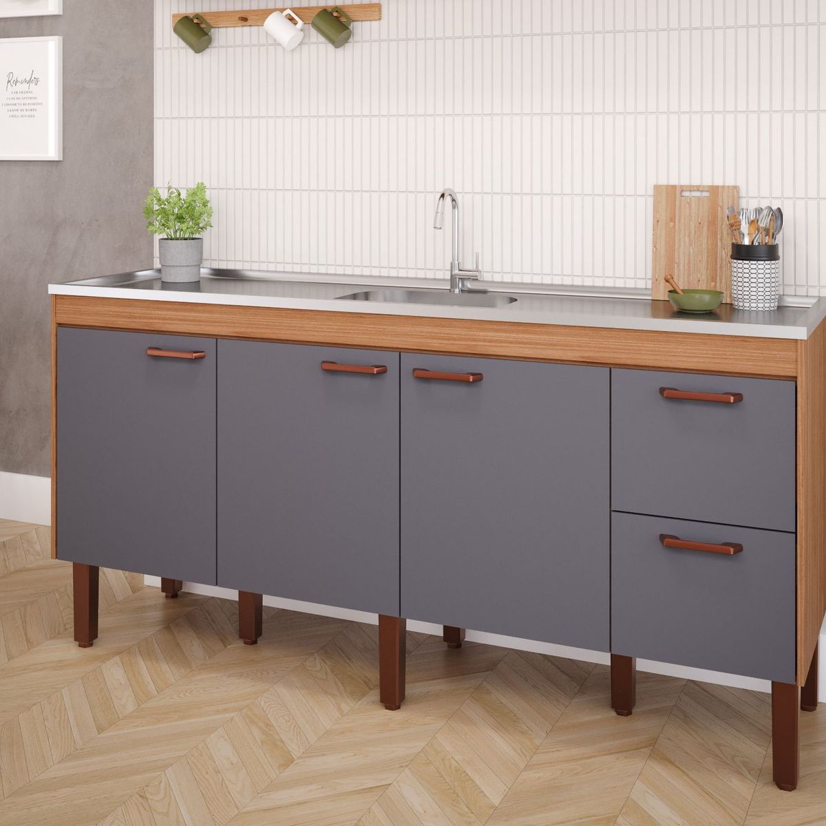 Gabinete para Cozinha Slim 174cm Freijó/titanium Mgm, marca Mgm - Foto 2