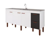 Balcão Cozinha Slim 194cm Branco/Preto Mgm