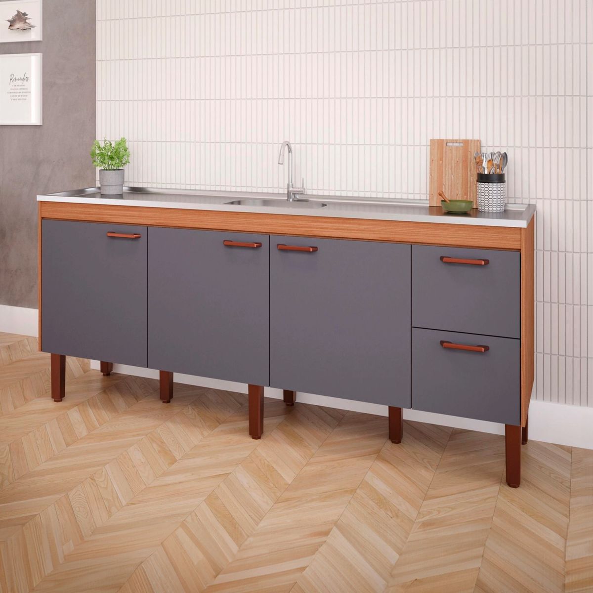 Gabinete para Cozinha Slim 194cm Freijó/titanium Mgm, marca Mgm - Foto Principal