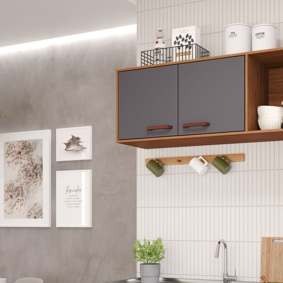 Armário Para Cozinha Aereo Slim 114cm Freijo/Titanium Mgm, marca Mgm - Foto 2