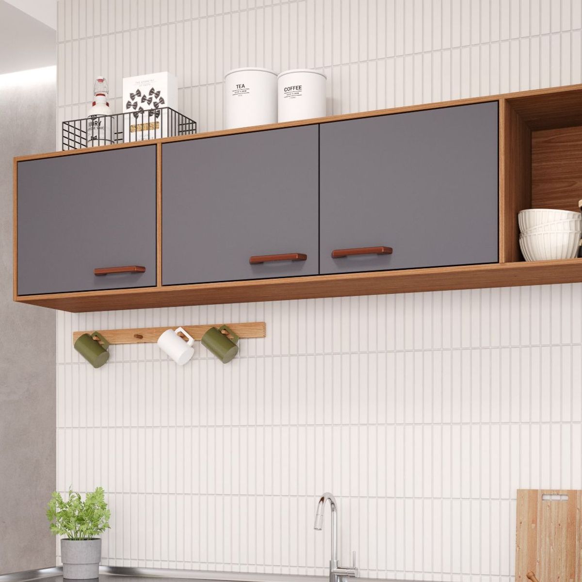Armário Para Cozinha Aereo Slim 174cm Freijo/Titanium Mgm, marca Mgm - Foto 2
