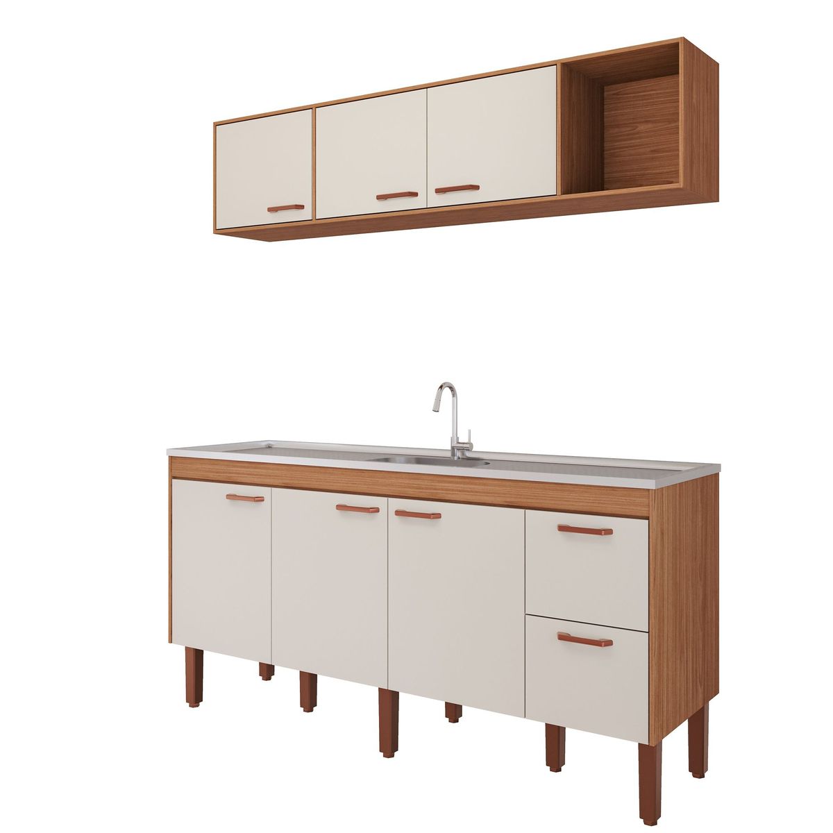 Armário Para Cozinha Aereo Slim 174cm Freijo/Off White Mgm, marca Mgm - Foto Principal