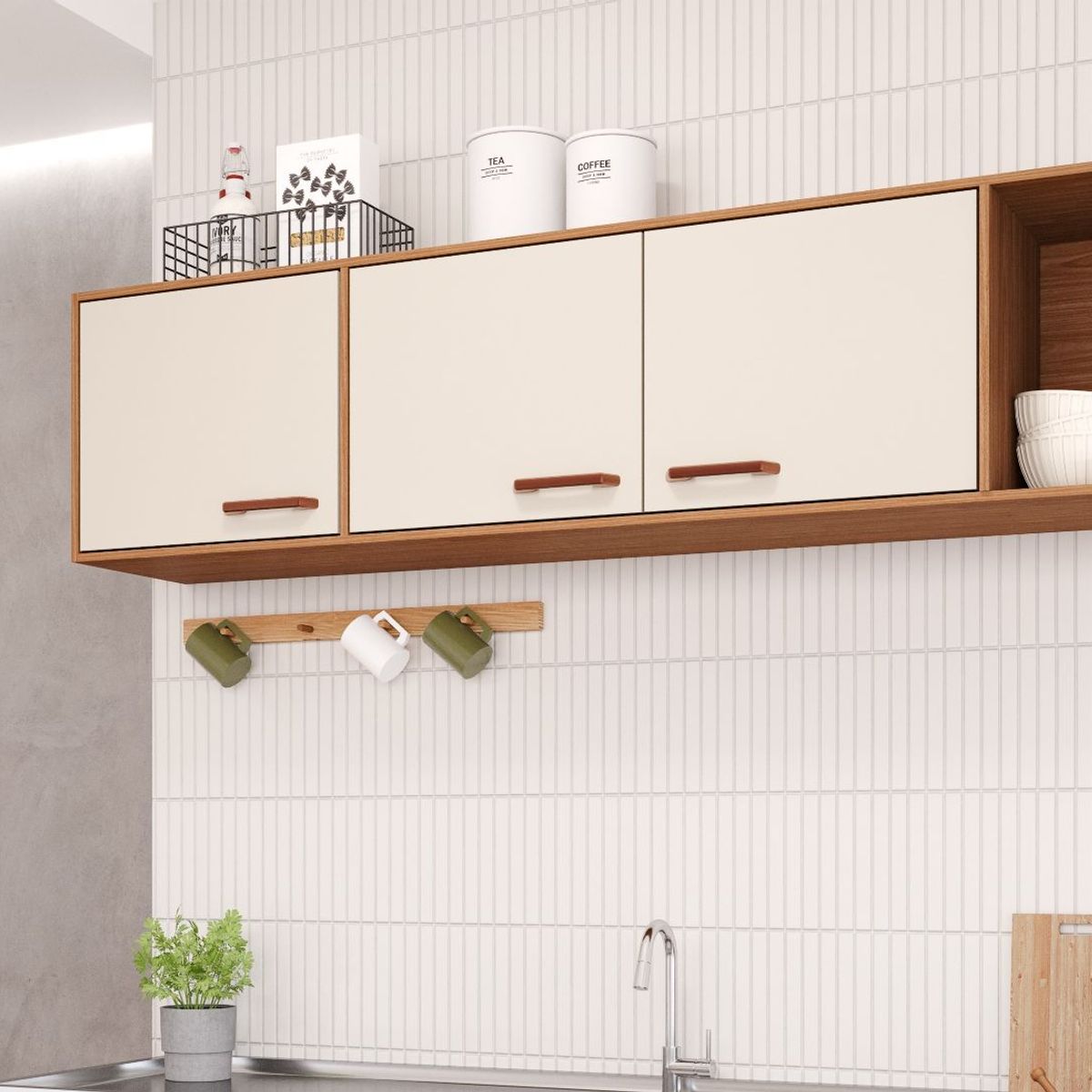 Armário Para Cozinha Aereo Slim 174cm Freijo/Off White Mgm, marca Mgm - Foto 2