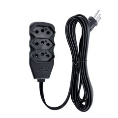 Extensão 3 Tomadas Slim Tripolar  Preto 1,0M