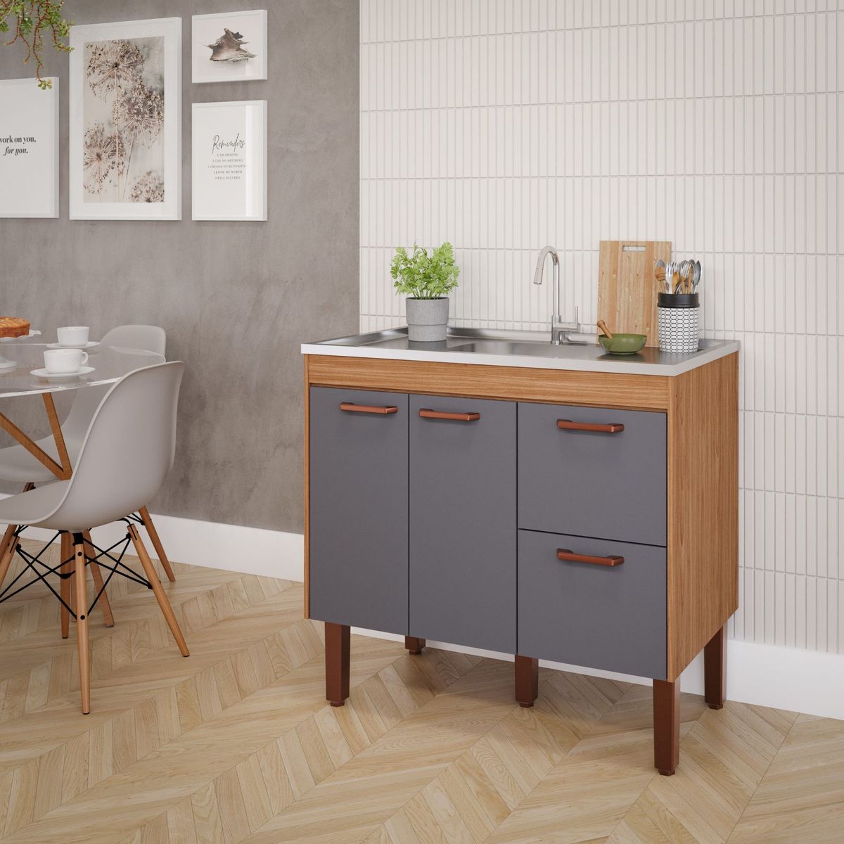 Gabinete para Cozinha Slim 94cm Freijó/titanium Mgm, marca Mgm - Foto 2