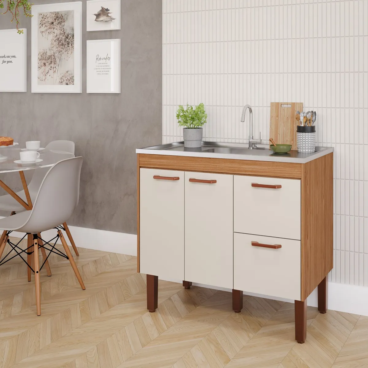Gabinete para Cozinha Slim 94cm Freijó/off White Mgm, marca Mgm - Foto 2
