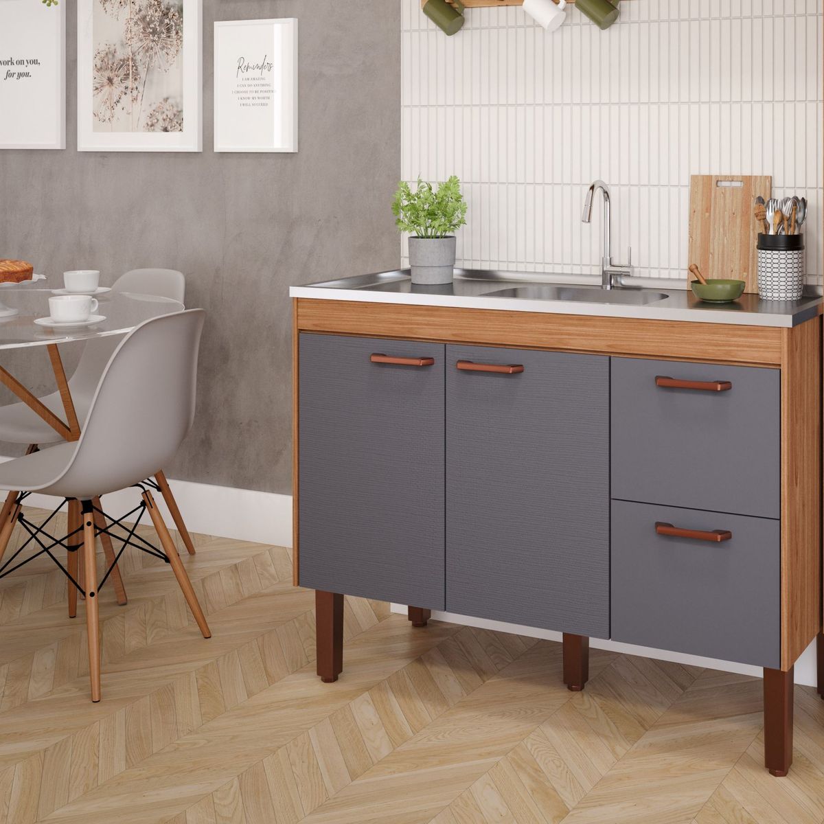 Gabinete para Cozinha Slim 114cm Freijó/titanium Mgm, marca Mgm - Foto 2